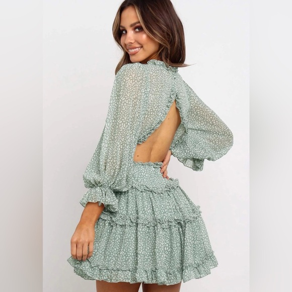 Green Boho Ruffle Dress - Picture 2 of 5
